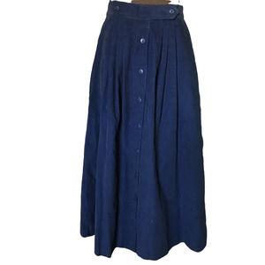 Vintage Northern Isles Navy Corduroy Button Front Pleated Skirt SZ 8